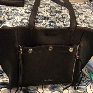 Black leather Calvin Klein black tote